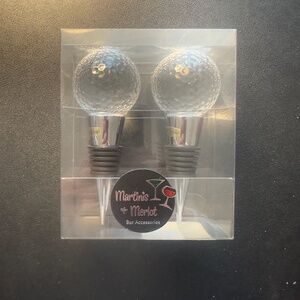 Martinis + Merlot Golf Ball Bottle Stopper Bar Accessories - Set of 2